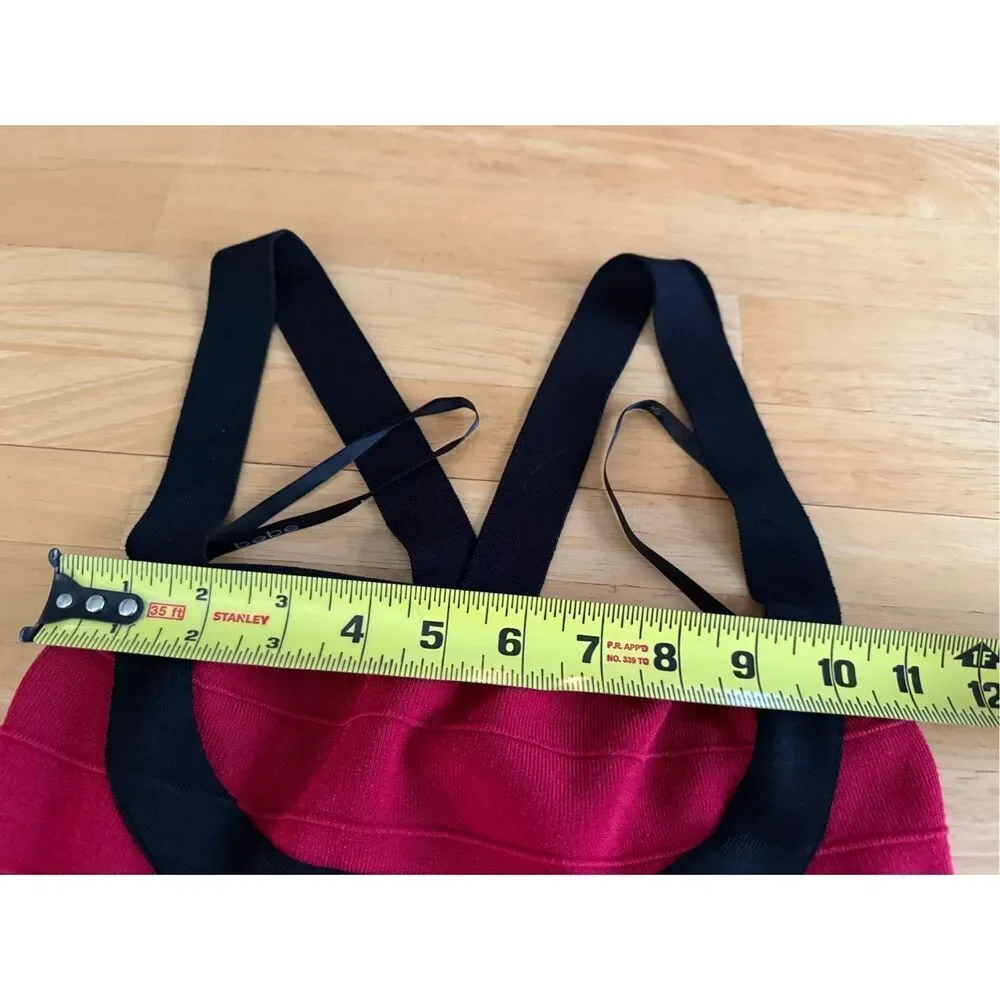Bebe Red Black Bandage Bodycon Dress Strappy Back Mini XS S Y2K